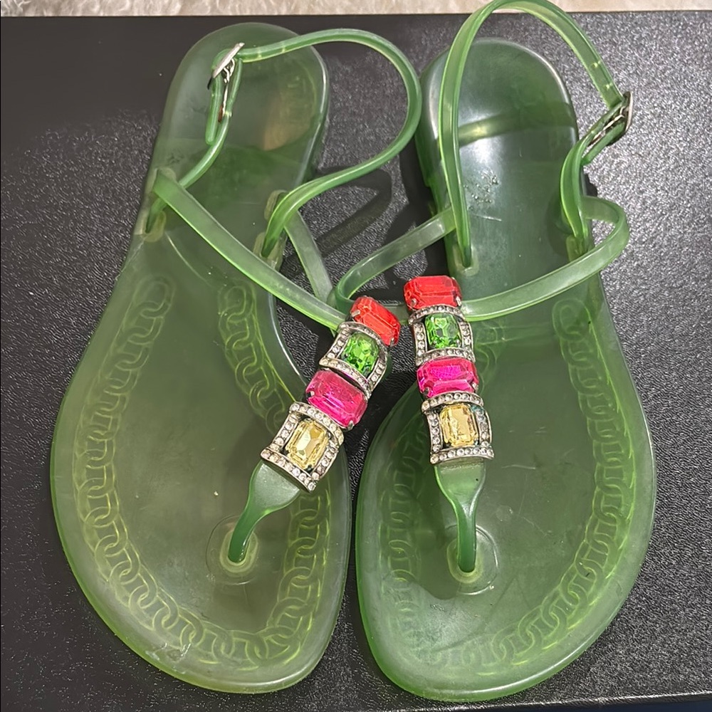 Casadei Green Rubber Slingback Jelly Flat Sandals Size 38